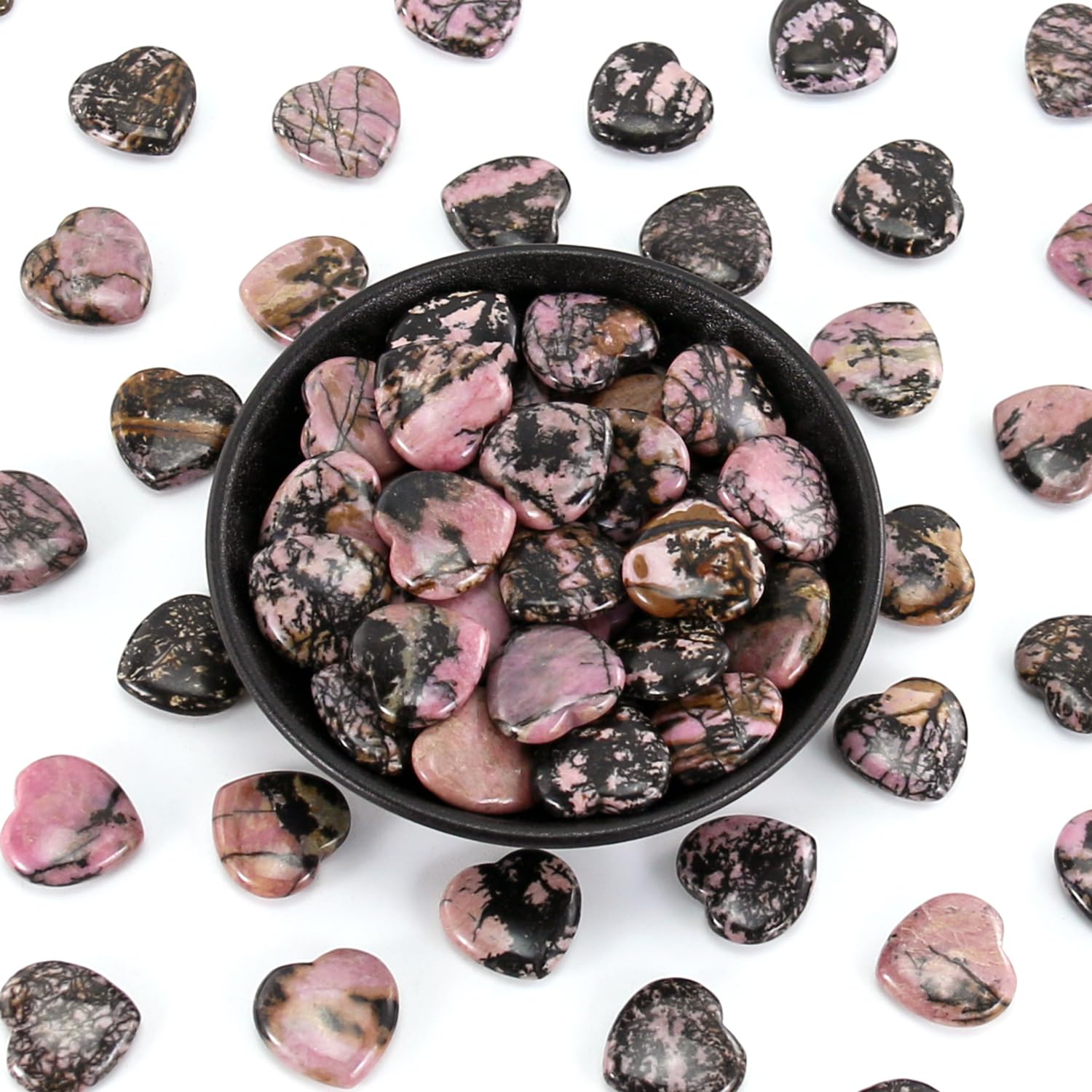 Nvzi Tumbled Polished Natural Rhodochrosite Crystals Heart Stones, Crystals and Healing Stones Quartz Bulk for Wicca, Reiki, Hea