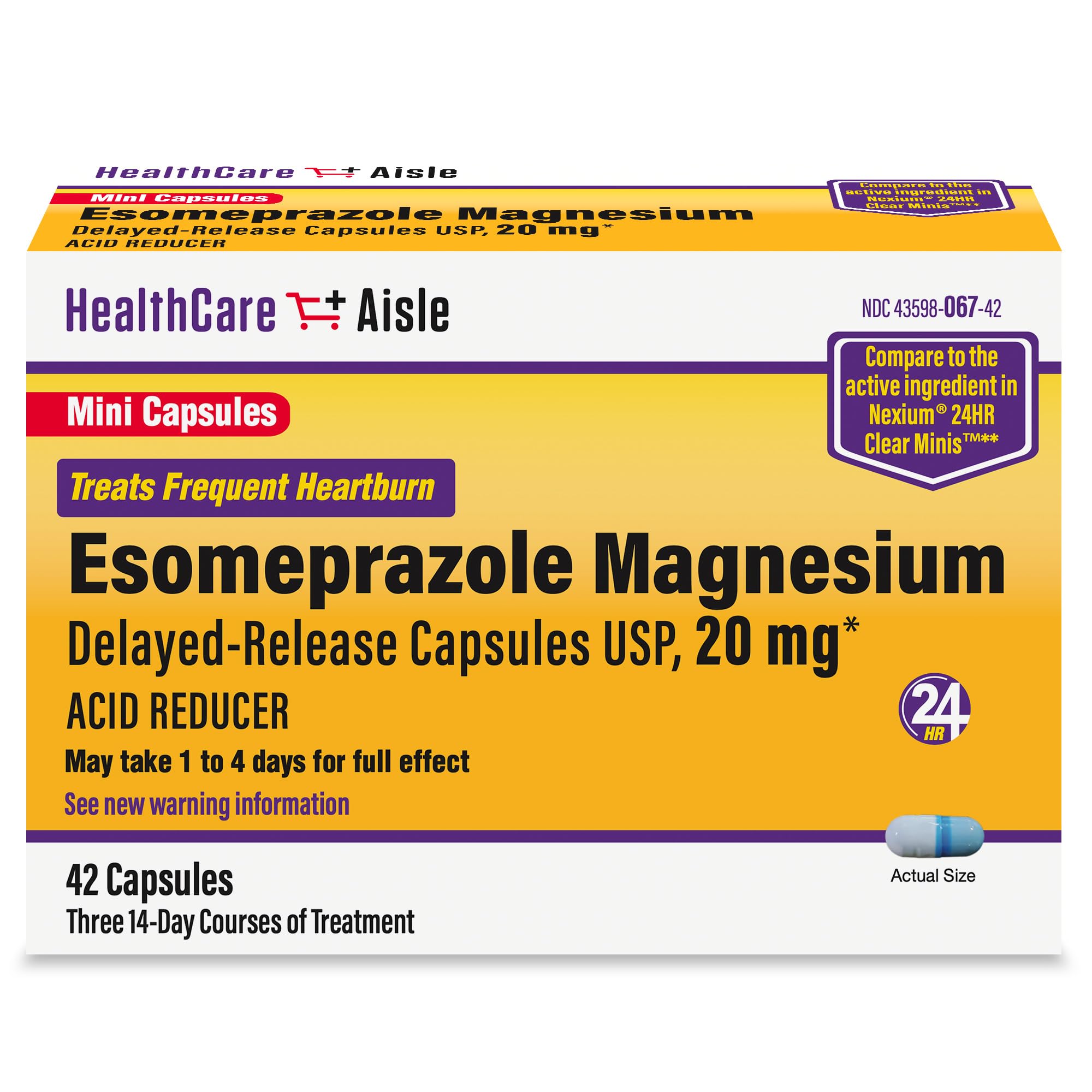 HealthCareAisle Esomeprazole Magnesium 20 mg - 42 Delayed-Release Mini Capsules - Acid Reducer, Treats Frequent Heartburn