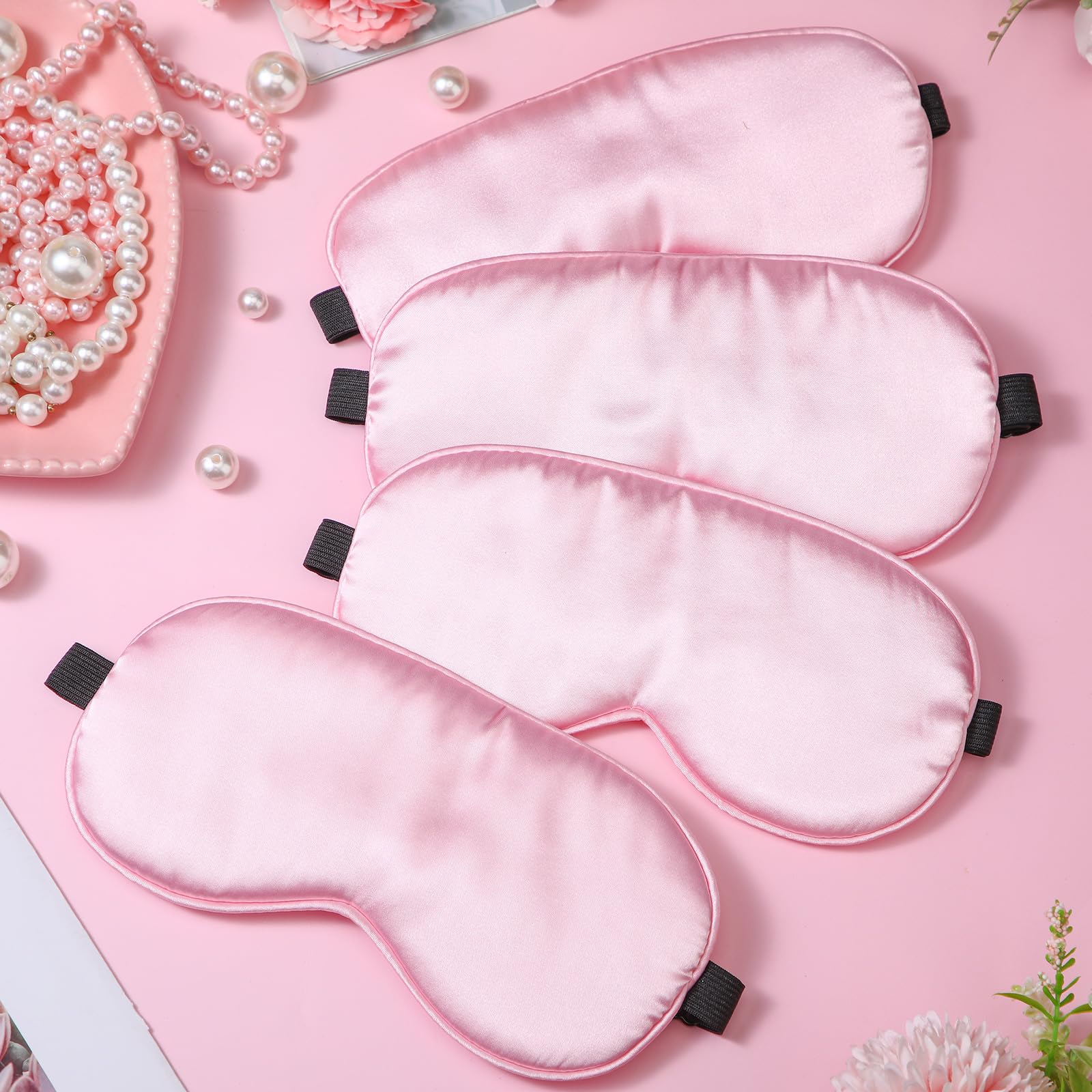 BBTO 4 Pcs Silk Sleep Mask Smooth Soft Eye Mask with Adjustable Shoulder Strap for Women Girl Sleep Shading Travel Relaxation(Pi