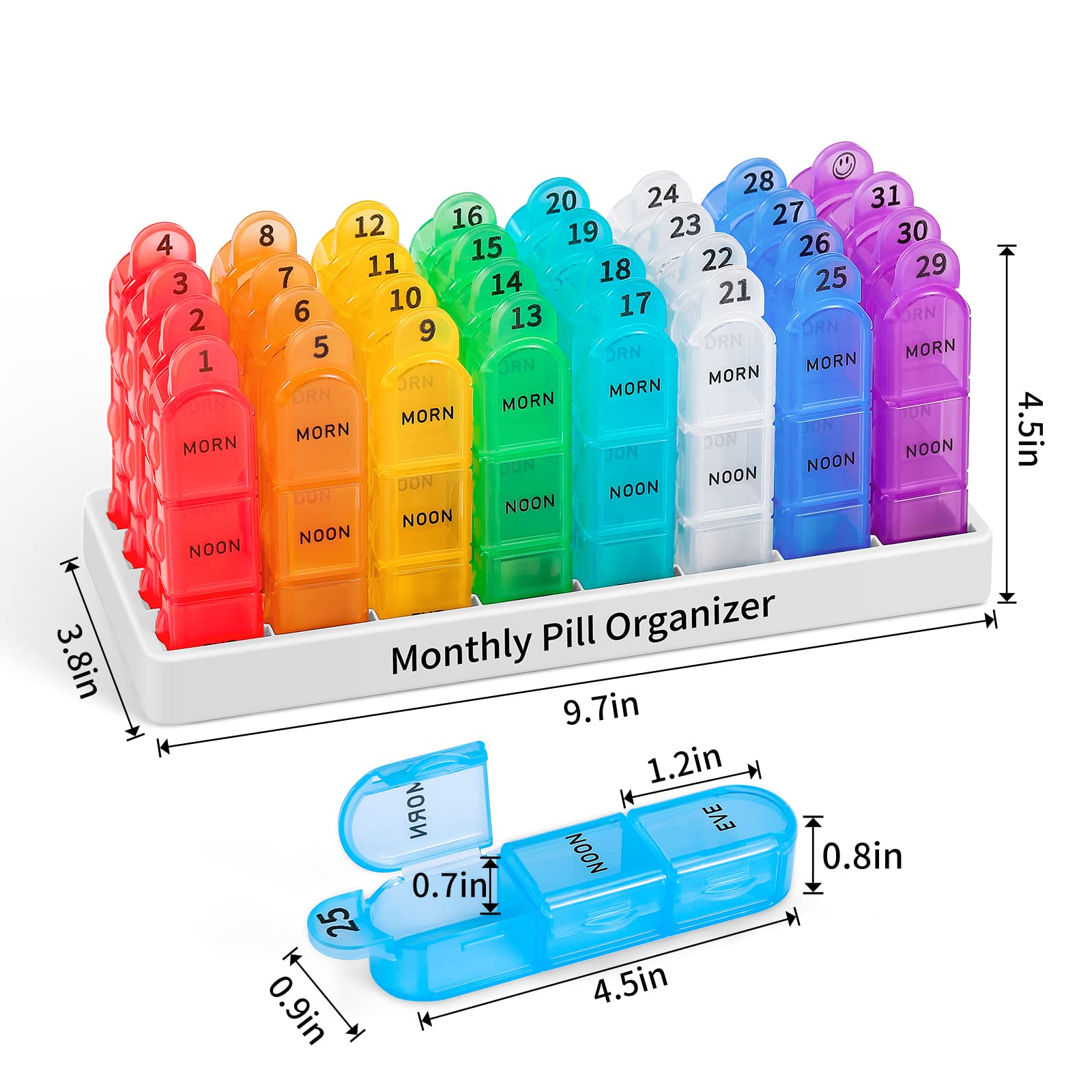 Daviky Monthly Pill Organizer 3 Times a Day, 30 Day Pill Organizer with Small Pill Box, One Month Medicine Organizer, 31 Day Pil