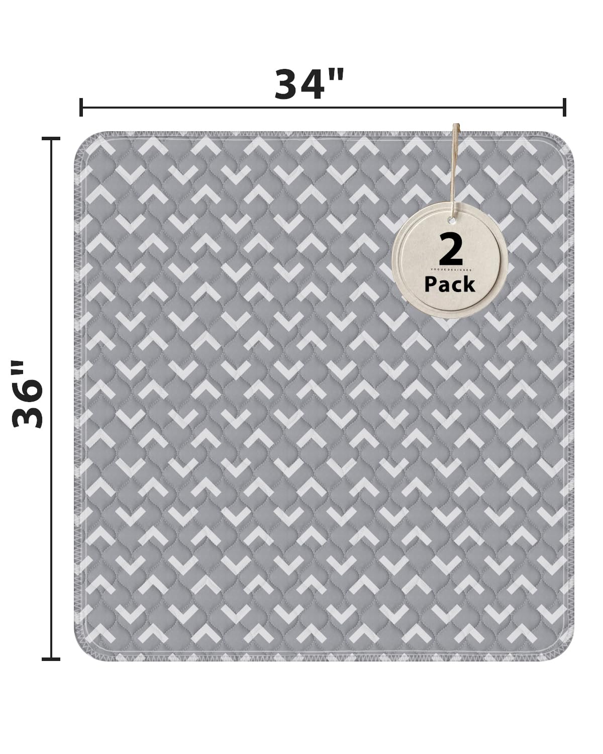 Non-Slip Bed Pads for Incontinence Washable (34 x 36|2 Pack), Waterproof Bed Pads, Bed Wetting Pads for Bed, Sofa, Floor, Resuab