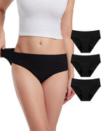 EcoPeriod Period Underwear for Women Heavy Flow Seamless LeakProof Menstrual Underwear No Show Period Panties(3 Pack, Black,S/M)