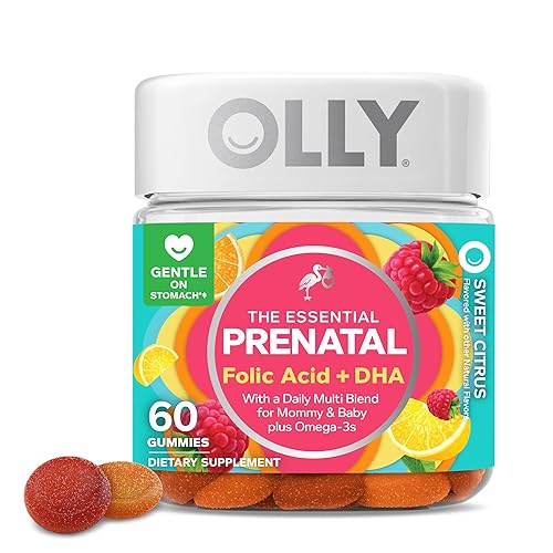 Olly The Essential Prenatal Gummy Multivitamin, 30 Day Supply ( Gummies), Sweet, Folic Acid, Vitamin D, Omega 3 DHA, Chewable Su