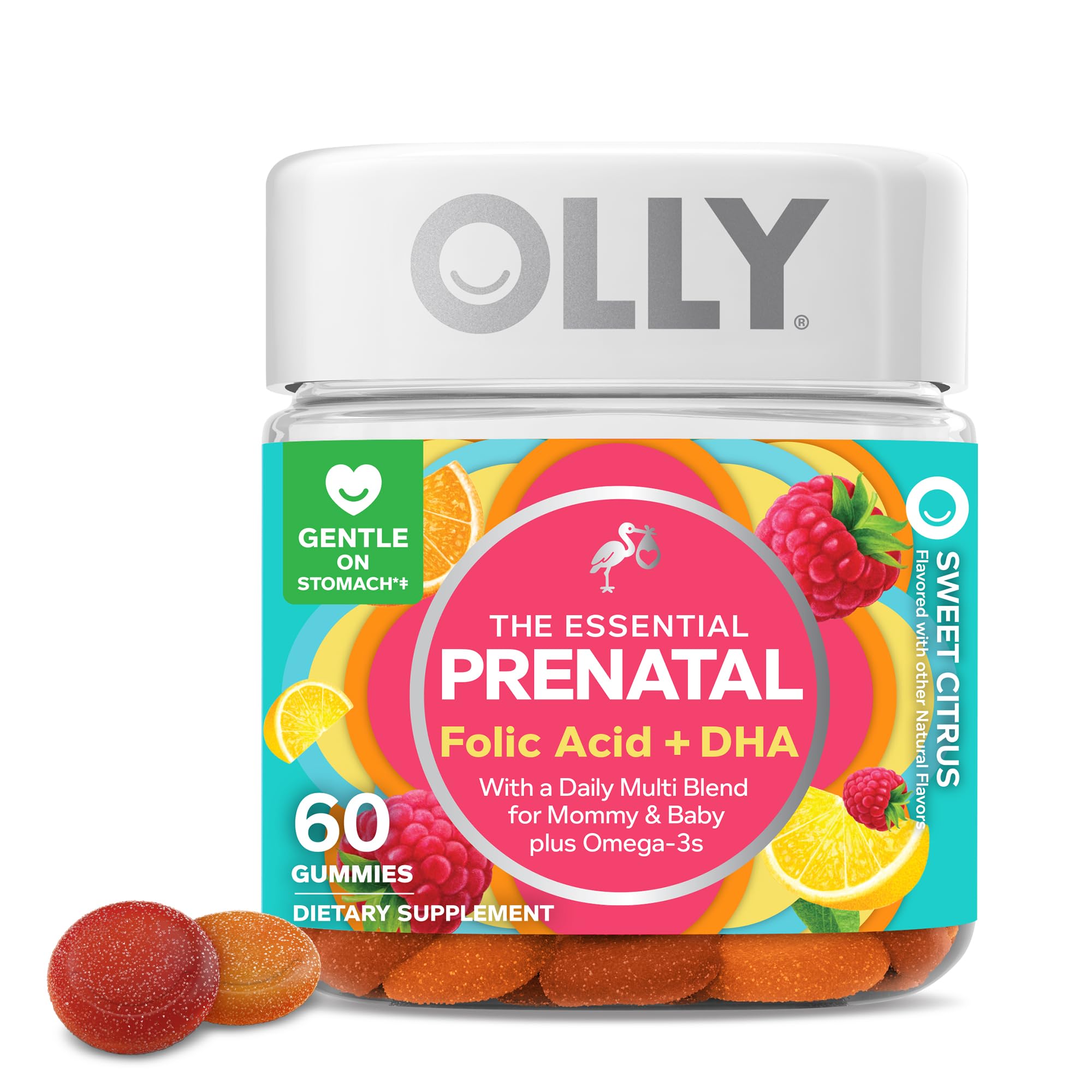 Olly The Essential Prenatal Gummy Multivitamin, 30 Day Supply ( Gummies), Sweet, Folic Acid, Vitamin D, Omega 3 DHA, Chewable Su