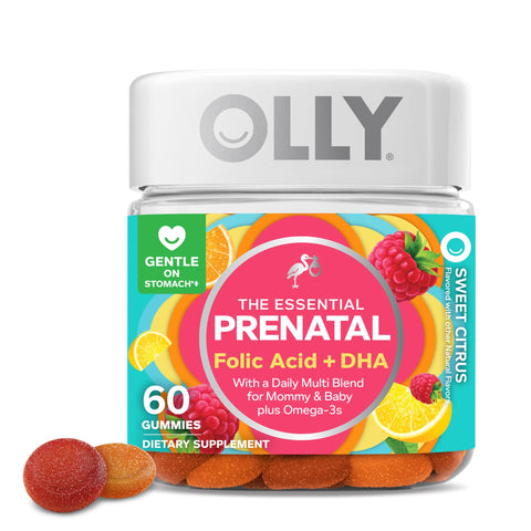 Olly The Essential Prenatal Gummy Multivitamin, 30 Day Supply ( Gummies), Sweet, Folic Acid, Vitamin D, Omega 3 DHA, Chewable Su