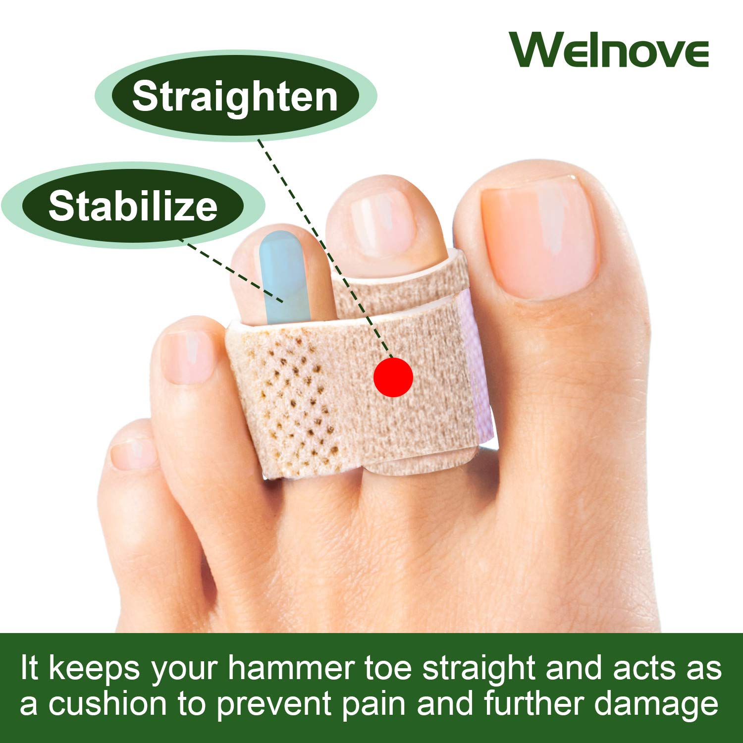 Welnove 6Pcs Hammer Toe Straightener, Hammer Toe Splints, Toe Cushioned Bandages for Correcting Hammer Toes, Broken Toes, Crooke