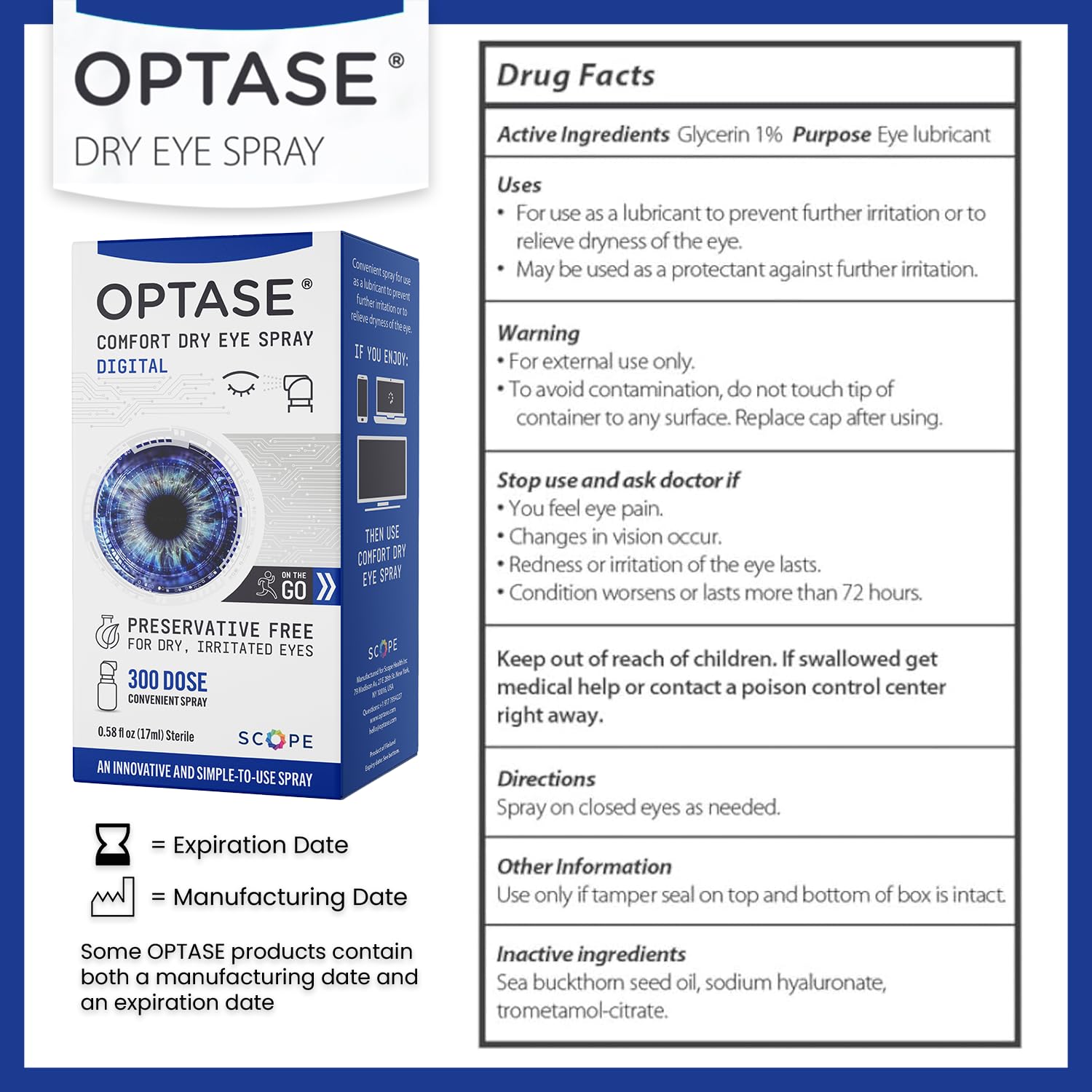 Optase Comfort Dry Eye Spray - Preservative Free Artificial Tears Drops Alternative - Dry Eye Drops in a Convenient Spray - Mult
