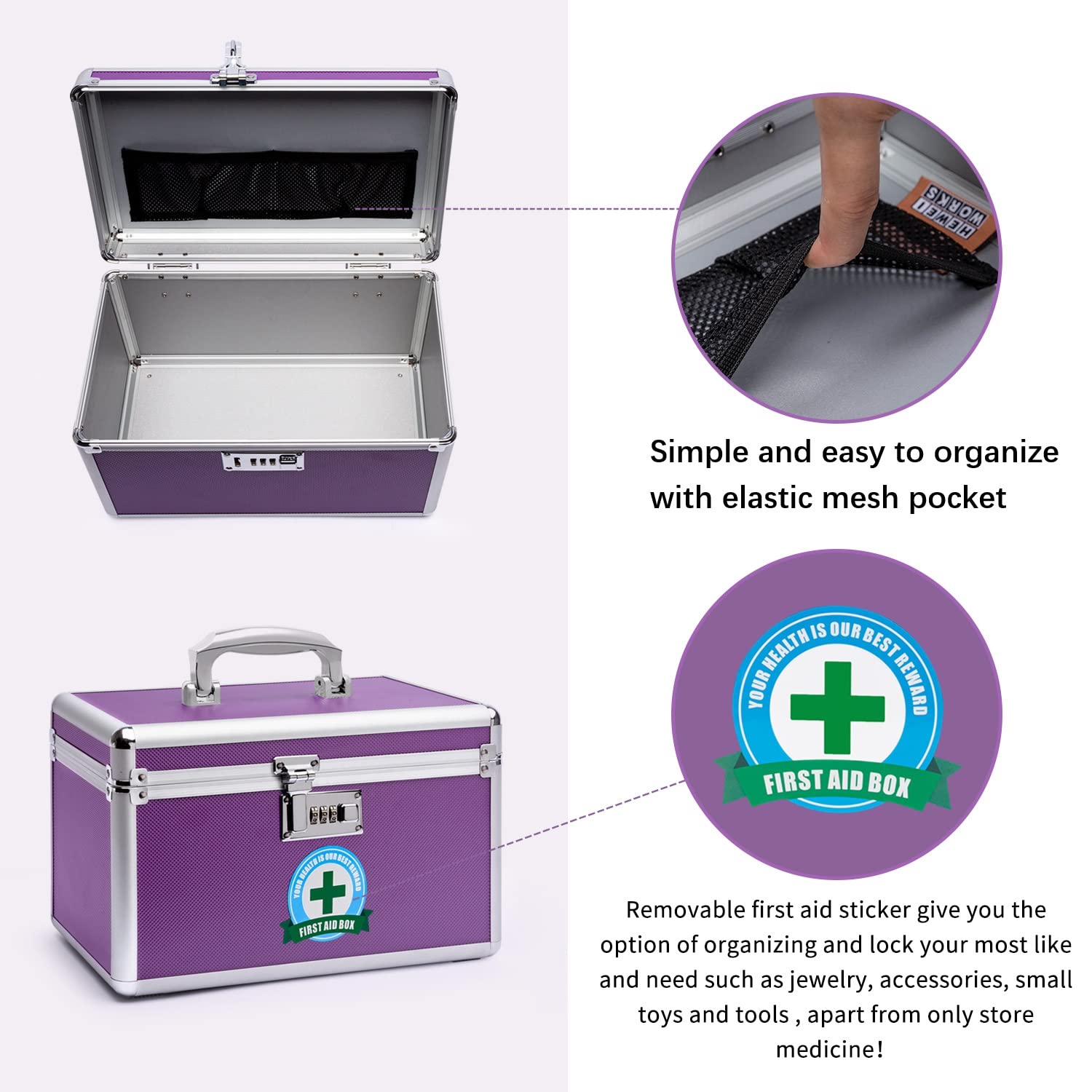 HEWEI WORKS Combination Locking Medicine Box with Portable Storage Case,12.2x 7.2x 7.6, Childproof Medication Lock Organiz