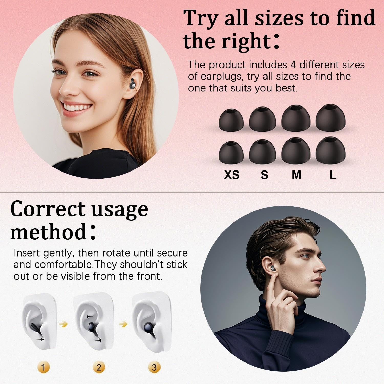 Ear Plugs for Sleeping Noise Cancelling 45dB, Ear Plugs for Noise Reduction, Concerts, Snoring, Reusable Silicone Earplugs with