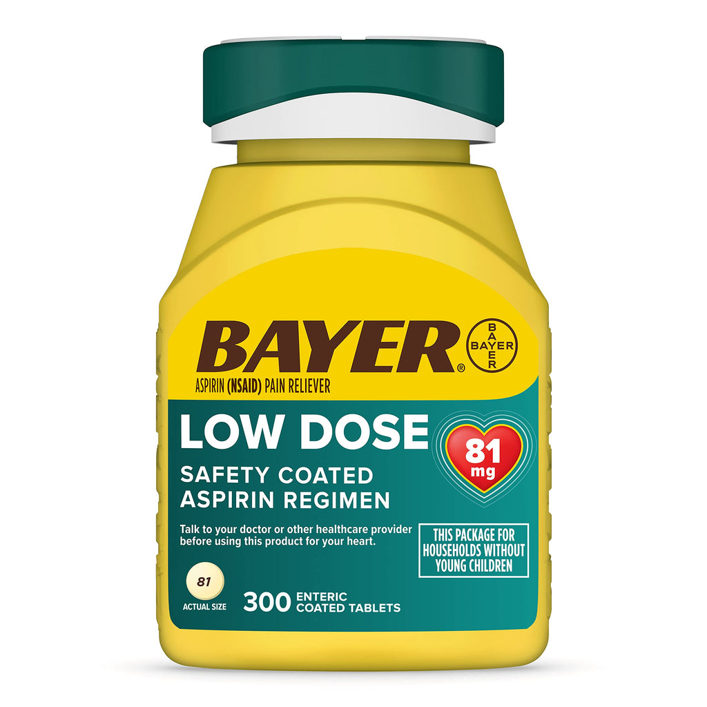 Bayer Aspirin Low Dose 81 mg, Enteric Coated Tablets, Doctor Recommended, Secondary Prevention of Cardiovascular Disease, 300 Sa