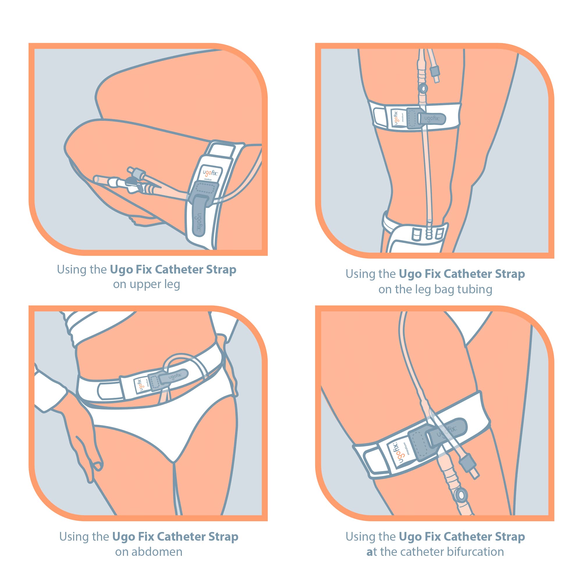 Ugo Fix Catheter Strap (x5) - Medical Catheter Securement Thigh Support Strap/Holder with Anti Slip Silicone Grip and Laundry Ba