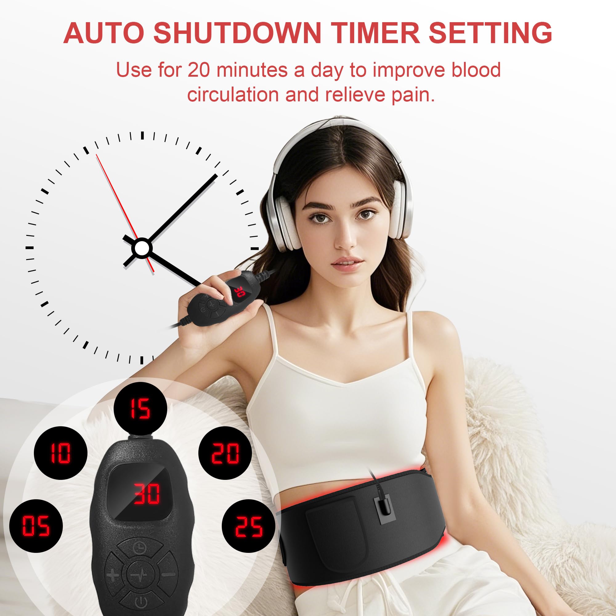 Red Light Therapy for Body:5 Light Levels Infrared Light Heat Therapy Belt Wrap for Back/Waist/Muscle/Pain Relief 660nm & 850nm