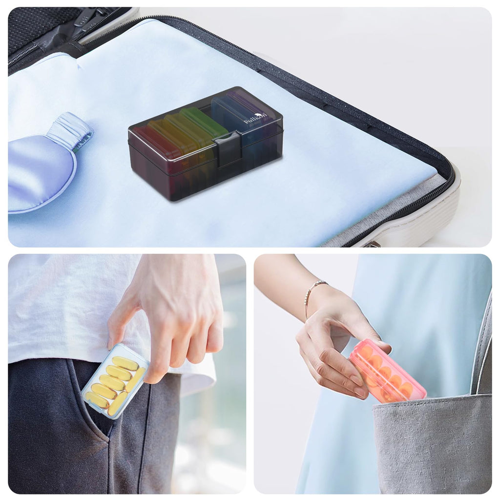 Fullicon Small Pill Case for Purse, Travel Medicine Pill Organizer, Weekly 7 Day Daily Pill Box, Pocket Pharmacy Pill Container