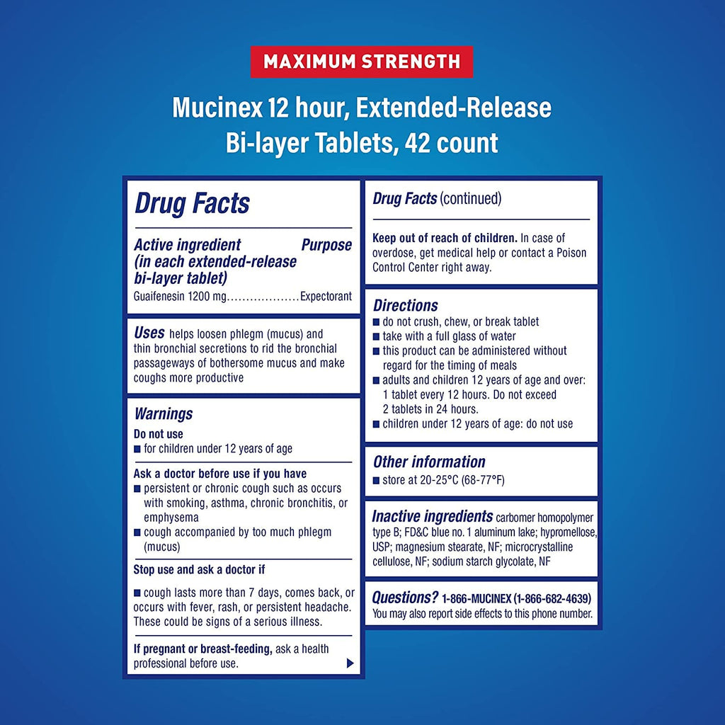 Mucinex Maximum Strength Chest Congestion Medicine for Relief, Expectorant, Lasts 12 Hours, Extended-Release Bi-Layer Tablets, 4