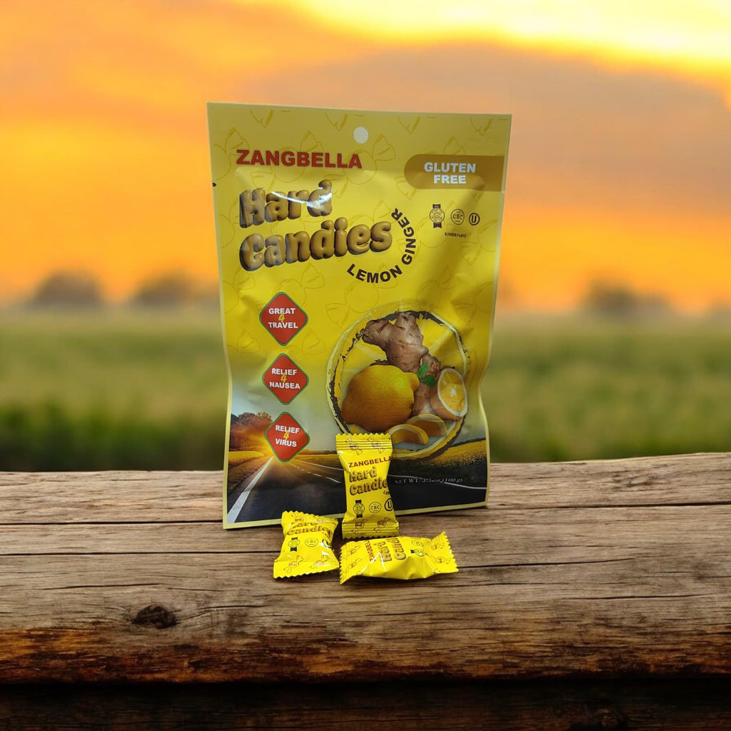ZANGBELLA Ginger Hard Candy - Relief Nausea, Motion Sickness, Upset Stomach, Great Tasting Lemon Flavor, Individually Wrapped, N