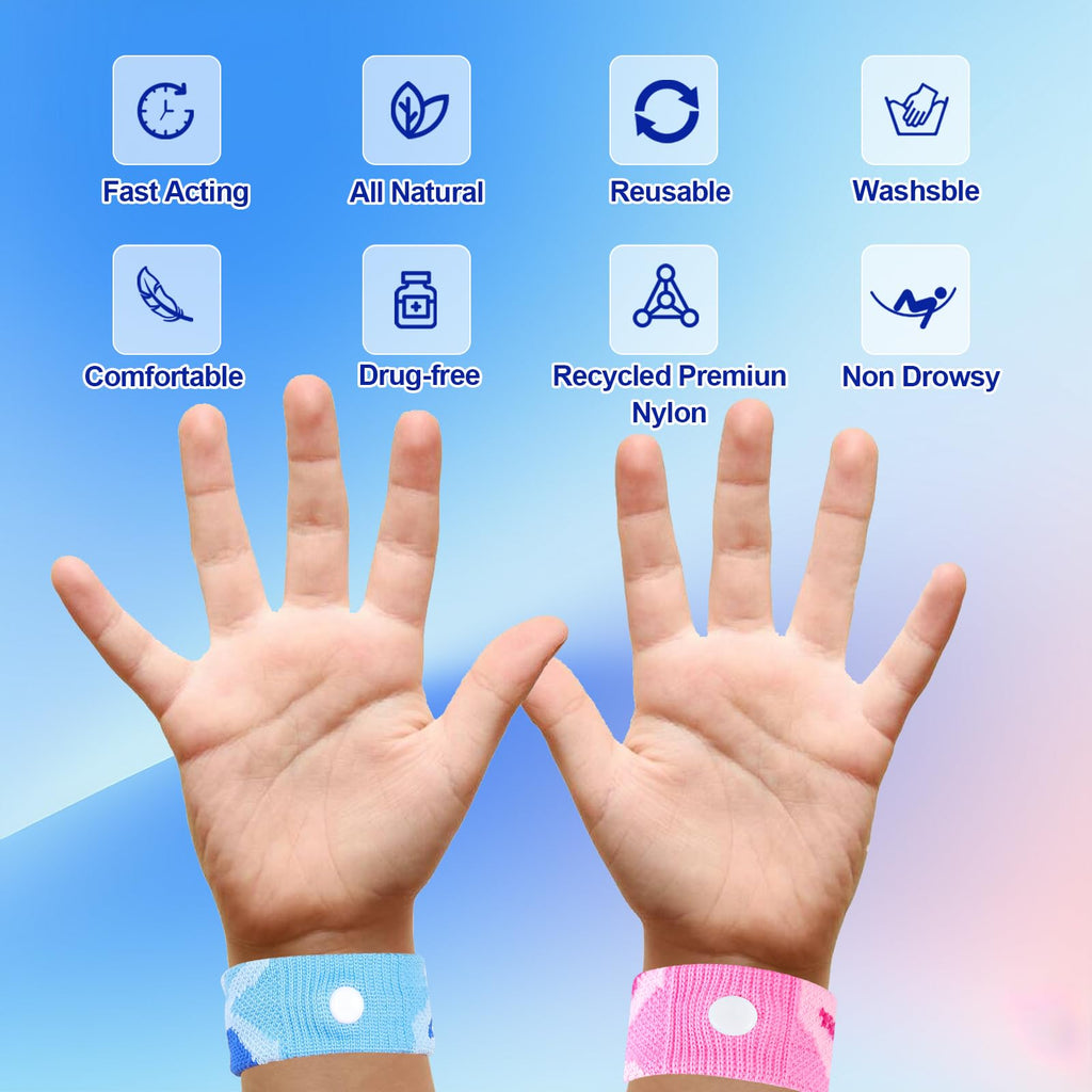 SZSTYYP Motion Sickness Bands for Kids, Travel Sickness Relief Wristbands, Anti-Nausea Wristbands for Car Sickness(Pink and Blue