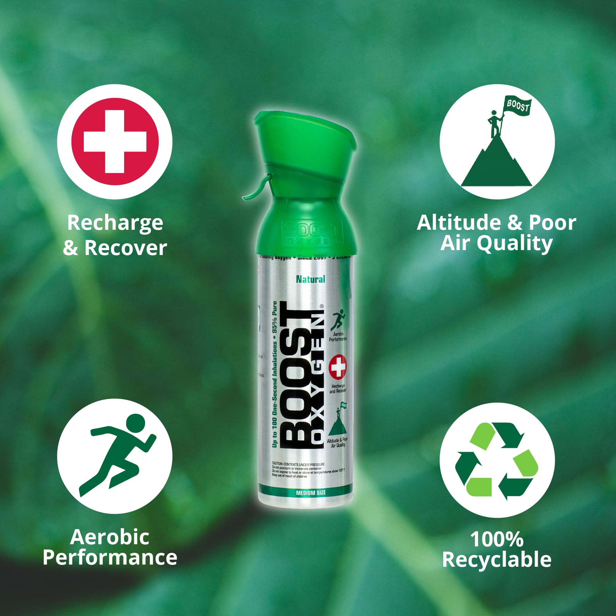 Boost Oxygen Medium Natural 5L Canister | Respiratory Support for Aerobic Recovery, Altitude, Performance & Health (6 Pack)