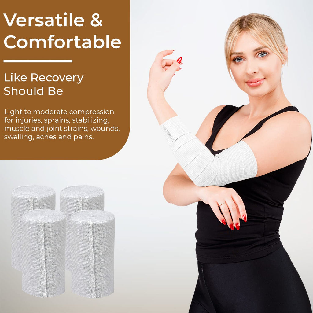 Nexskin 4 Letex Free Bandges - Comfort Elastic Bandage with Single Hook & Loop Closure - White, 4 Pack