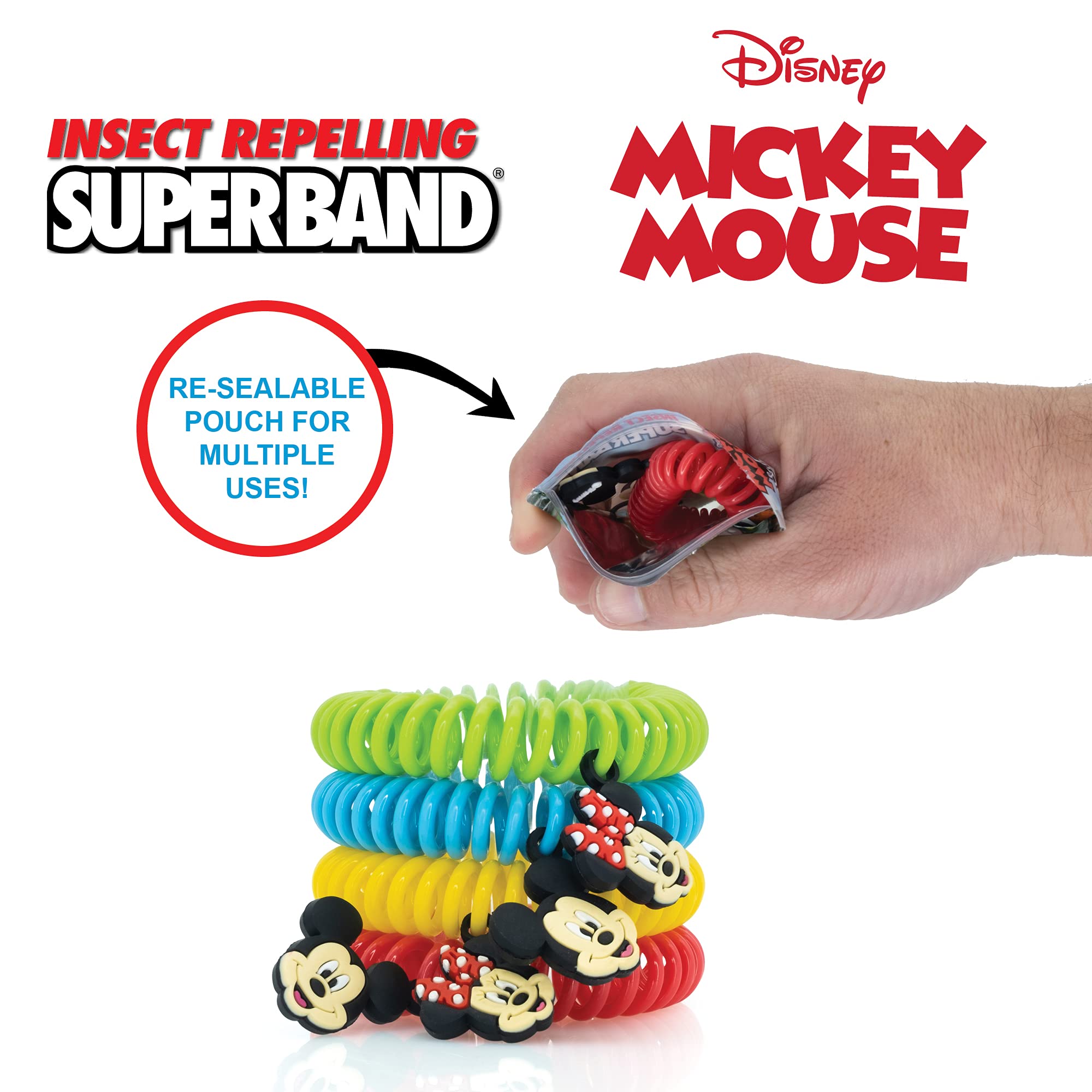 Superband Classic Disney (Pack of 25) - for Kids & Adults - All Insect & Mosquito Repelling Wristband with Mickey and Minnie Mou