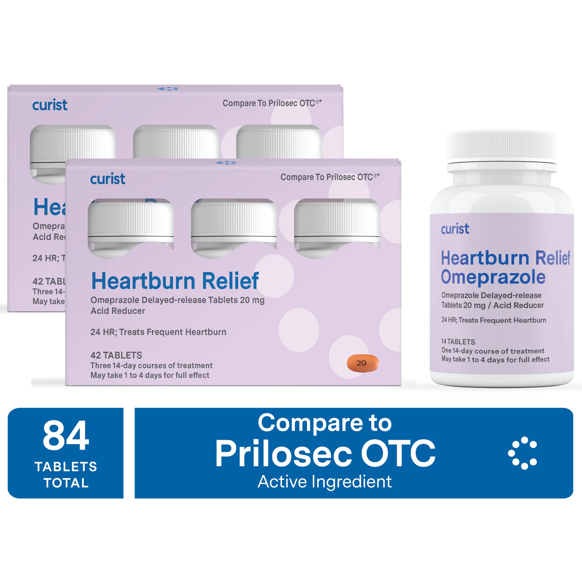 Curist Omeprazole 20mg Tablets Bulk Pack - 84Count Delayed-Release Tablets - Acid Reflux Medicine for Heartburn Relief (2 Pack o