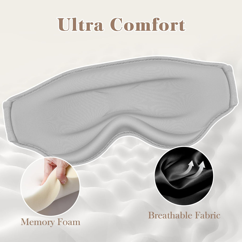 FYGRIP 3D Eye Mask, Ultra Comfort, 100% Pressure-Free & Light Block-Out, Easy Adjustable Strap, Grey, Sleep Mask for Men & Women