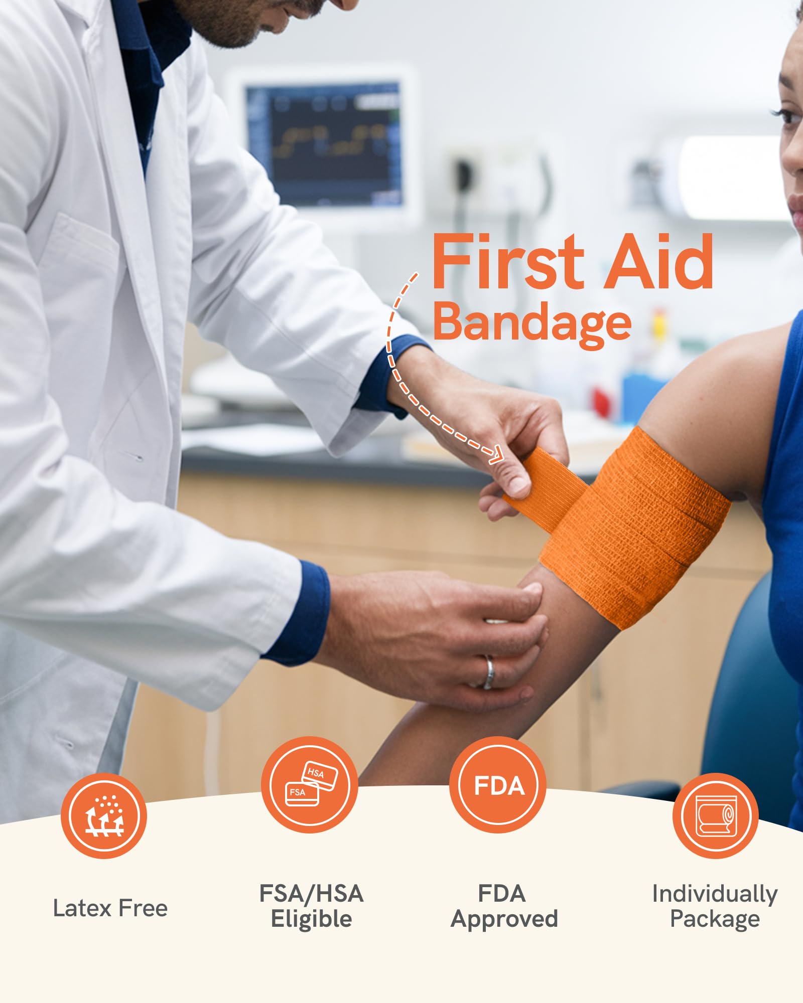 FriCARE Self Adhesive Bandage Wrap, Medical Tape in First Aid Kit, Cohesive Bandages for Wounds Sport Vet, 2 Inches X 5 Yards 12