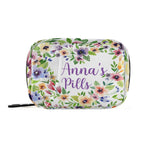 Custom Pill Box 7 Day Pill Case Bag Watercolor Spring Flowers Personalized Name Travel Pill Organizer Bag with Zipper Portable W