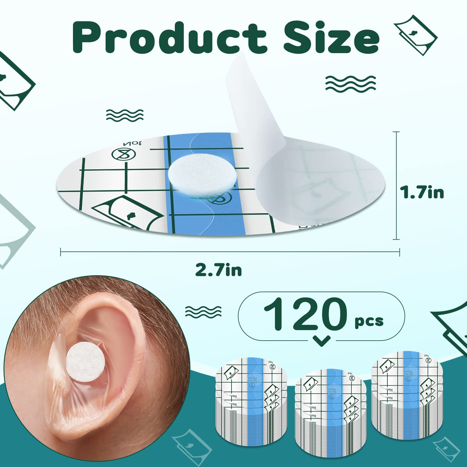 Kingdder 120 Pieces Ear Covers Waterproof Baby Shower Swimming Stickers Newborn Plugs Kids Disposable Ear Tape Protectors Shower