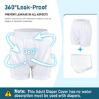 Carer Adult Diaper Cover Unisex Washable Incontinence Boxer Briefs Enclosed Elastic, Widened Waistband Design Leakproof Incontin
