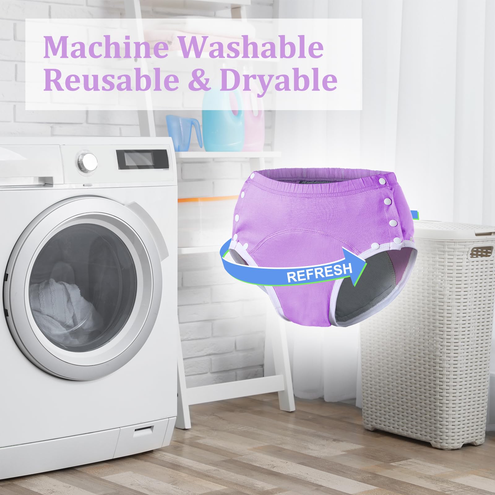 Timgle 8 Pcs Reusable Adult Diapers for Women Incontinence Adults Leak Proof Cotton Cloth Underwear Washable Absorbency Underpan