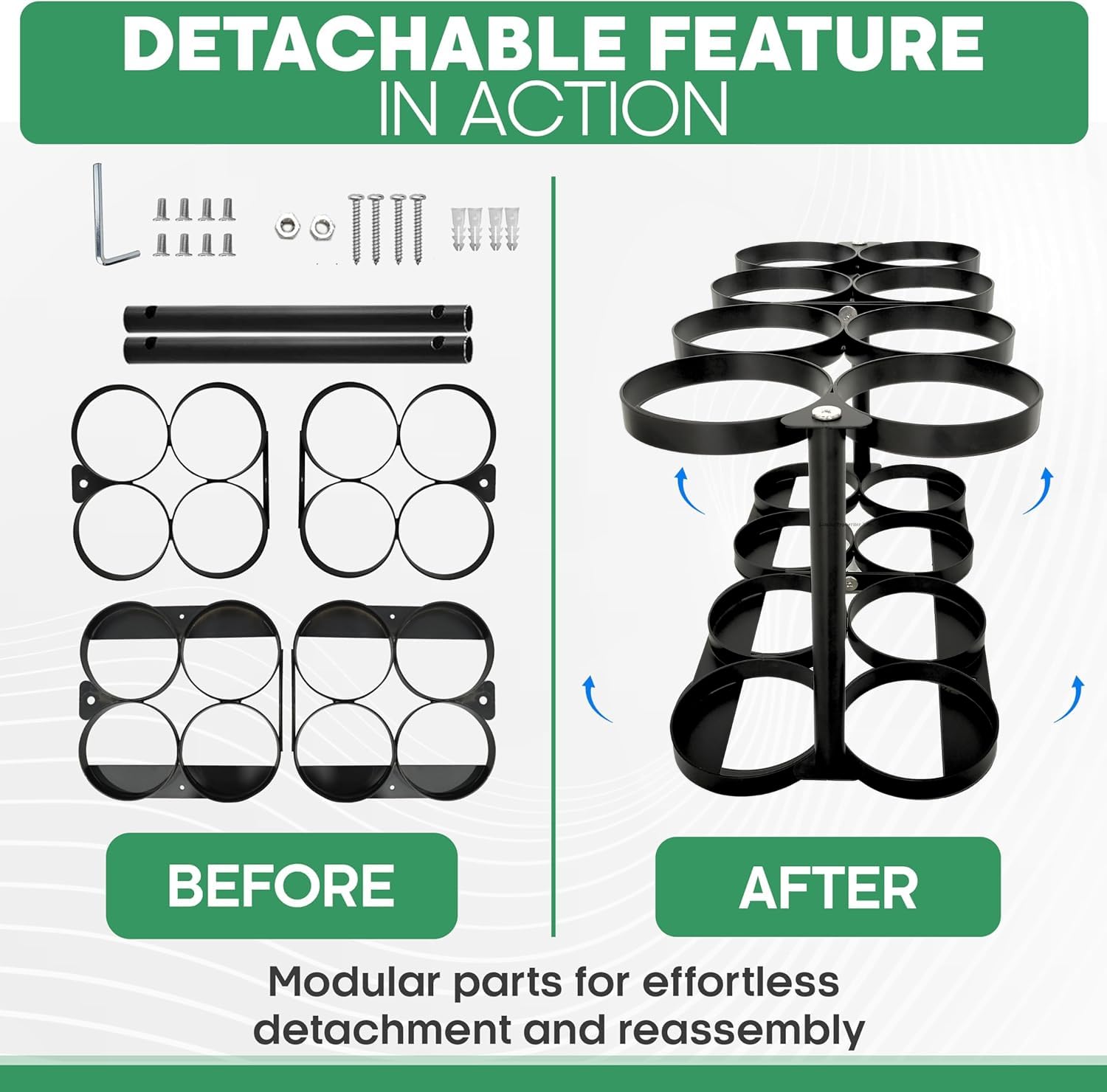 KOKAND Detachable Oxygen Tank Holder (8) for E, D, M9/C Size Cylinders - Heavy Duty Metal Storage Rack - Portable Oxygen Tank Ca