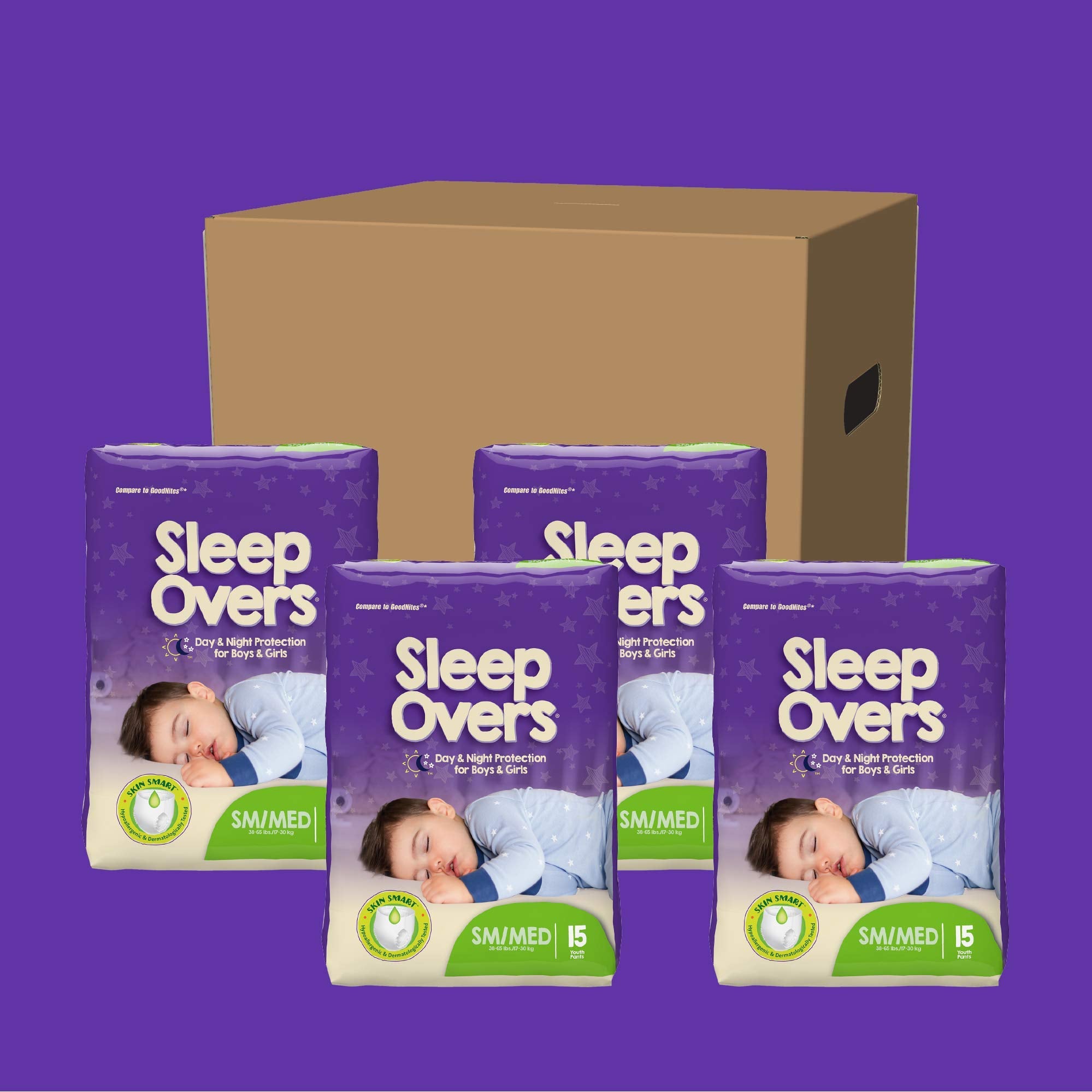 SleepOvers by Cuties, Bedwetting Underwear for Girls and Boys, Small/Medium 38-65 lbs, 60 Count