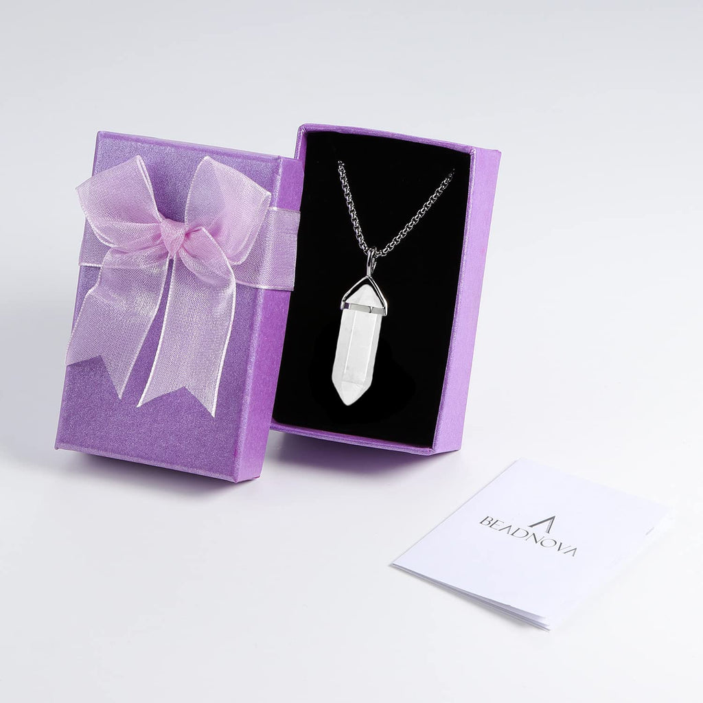 BEADNOVA Natural Clear Quartz Necklaces for Women Crystal Pendant Gemstone Necklace for Spiritual Energy Healing Hexagonal Penda