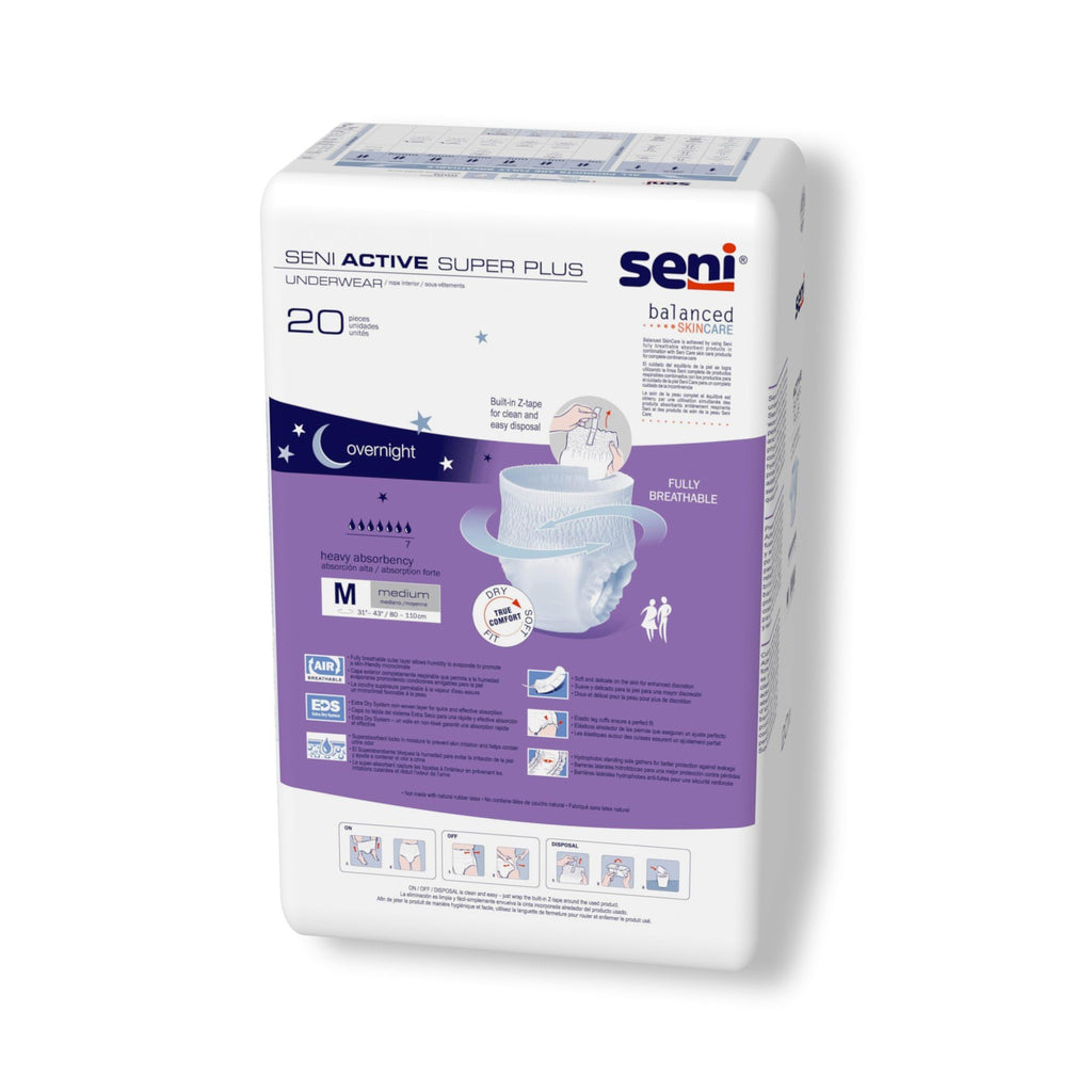 Seni Active Super Plus, Underwear for Heavy Incontinence, Medium, 20 Count (Pack of 4)