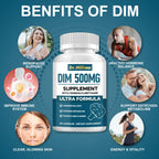 DIM 500MG Supplement Ultra Formula - Hormone Metabolism & Estrogen Balance Support for Women & Men - Diindolylmethane with Black