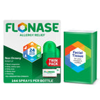 Flonase Allergy Relief Nasal Spray, 24-Hour Non-Drowsy Multi-Symptom Relief - 144 Sprays (Pack of 2) plus Bonus Pack of Tissues