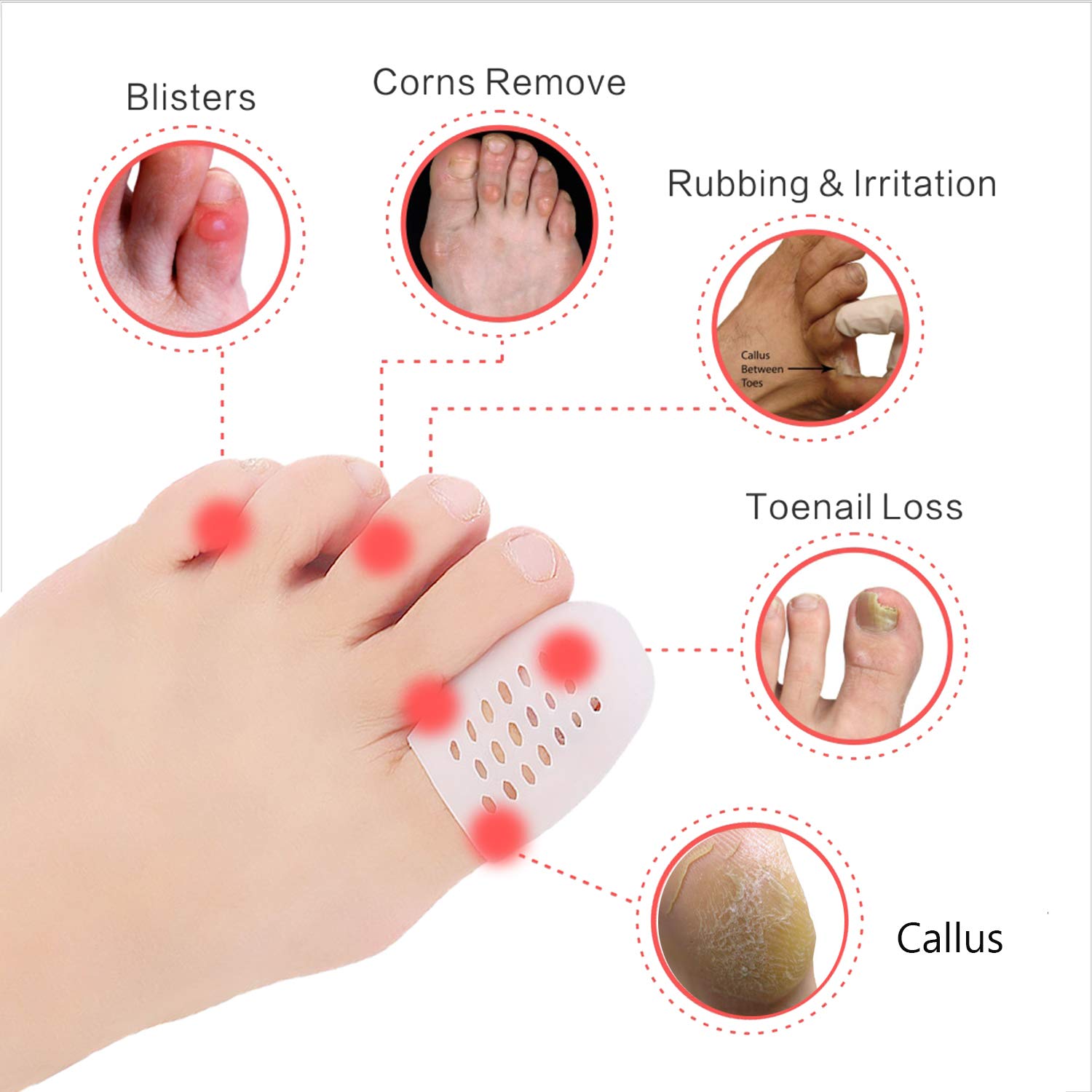 gel Toe caps Toe Protectors Breathable Toe Sleeves, New Material,for Blisters, corns, Hammer Toes, Toenails Loss, Friction Pain