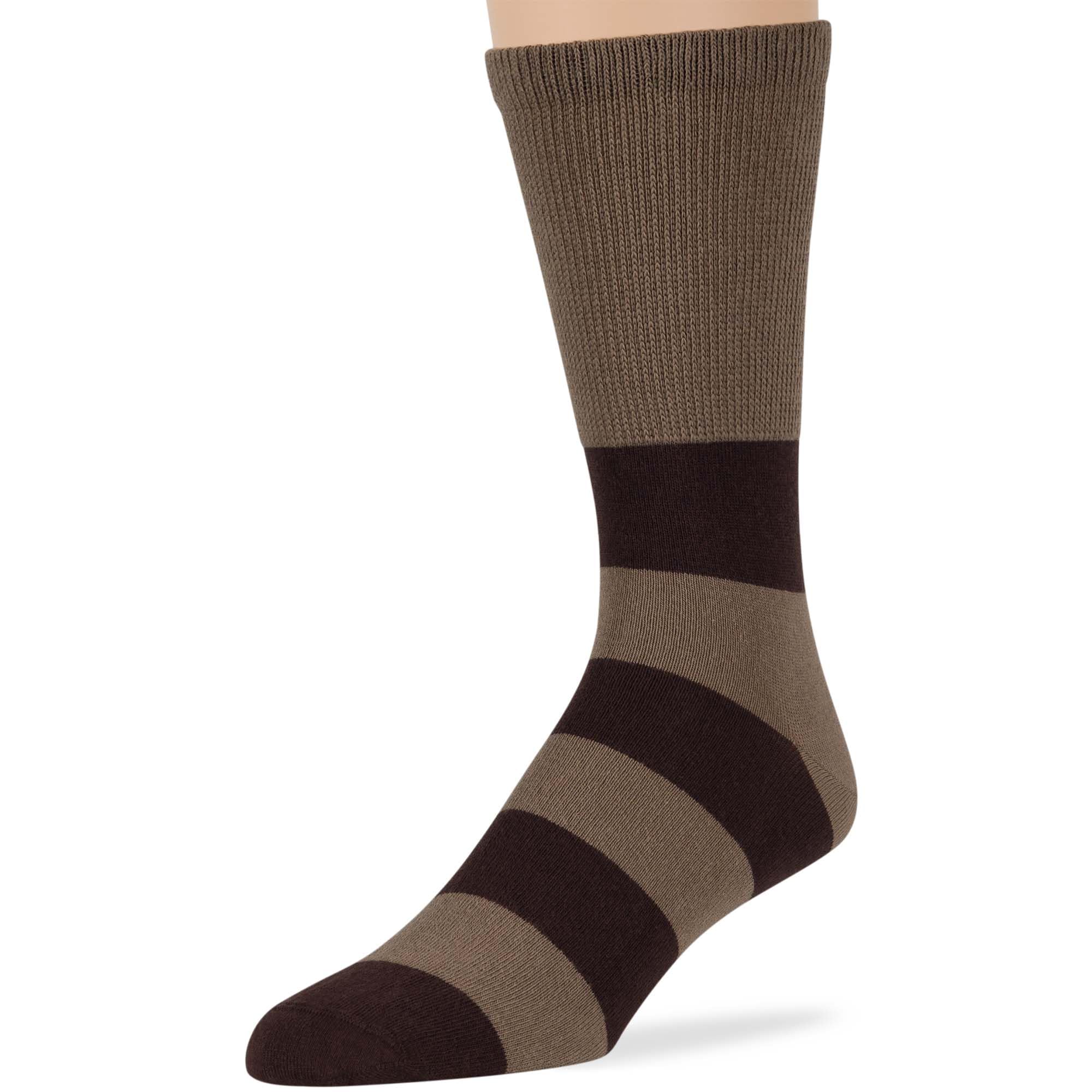 7BigStars Men's Diabetic Non-Binding Cotton Crew Socks - 5 Pack Big Tall - Stripe Pattern - Sock Size 13-15 Shoe Size 12-15 XL L