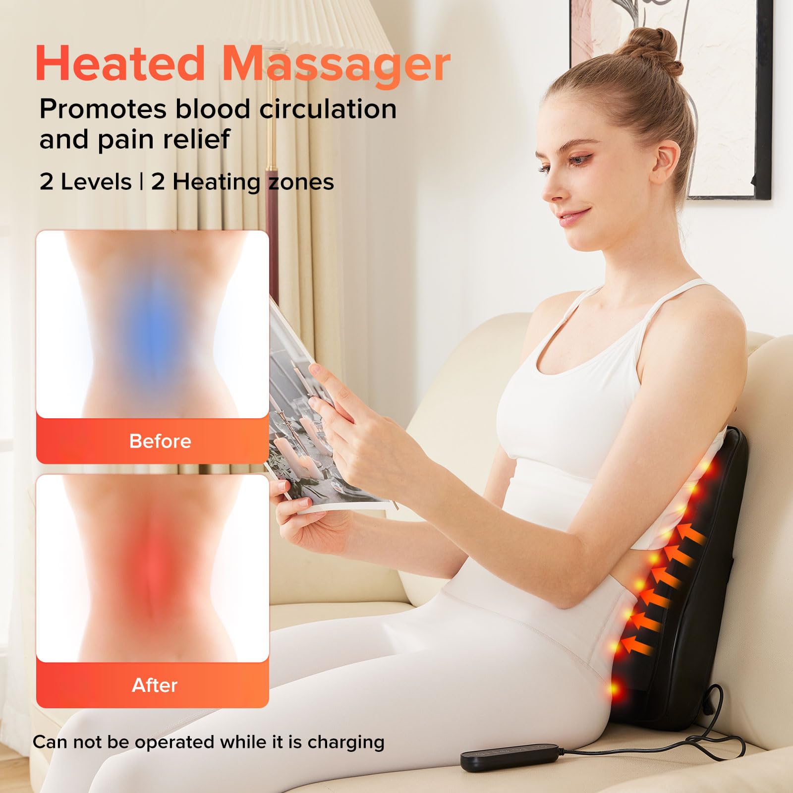 AERLANG Cordless Neck and Back Massager with Heat, 3D Shiatsu Kneading Pillow, 4 Massage Nodes & Bi-Directional Deep Tissue Mass