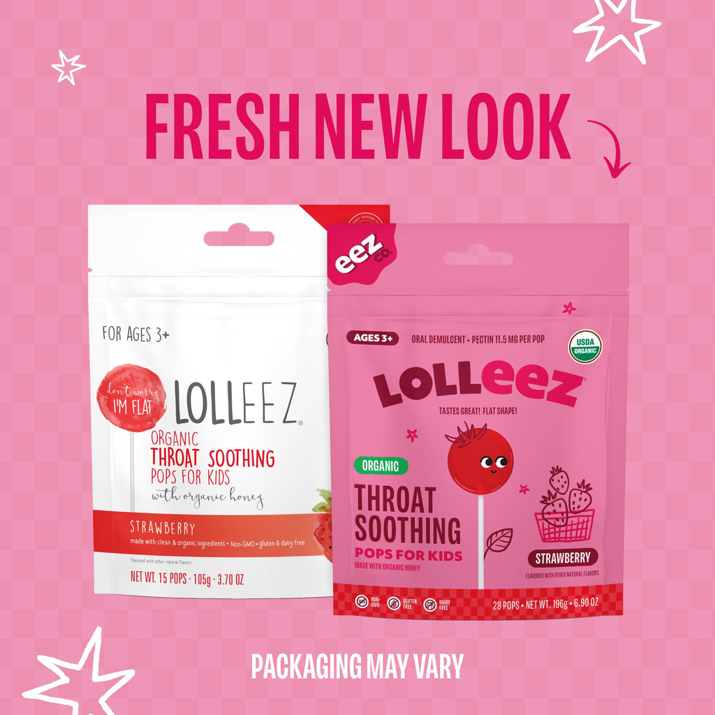 Lolleez Organic Lollipops for Kids Sore Throat Relief, Strawberry Perfect for Soothing A Sore Throat While Tasting Great, Strawb