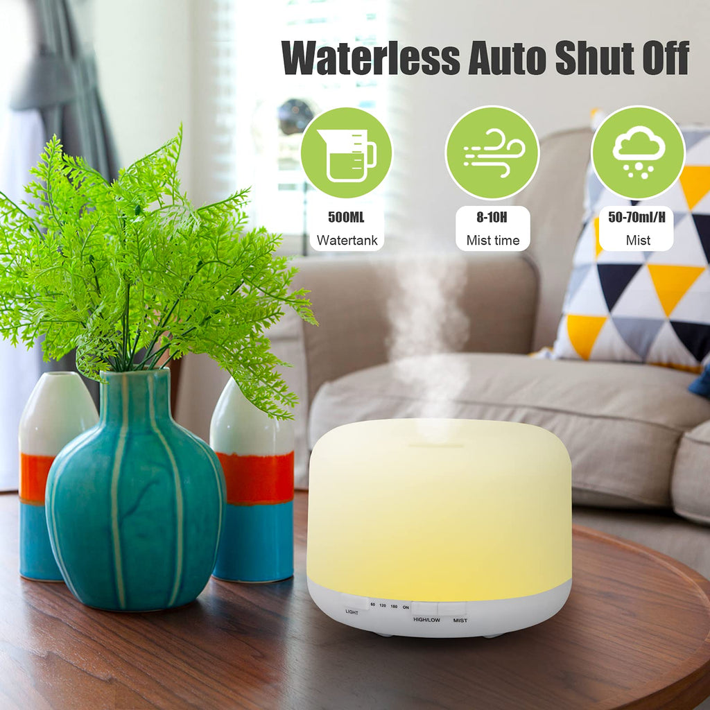 500ml Essential Oil Diffuser with Remote Control, BPA-Free Ultrasonic Humidifier with 7 Color Light,Auto Off Aromatherapy Diffus