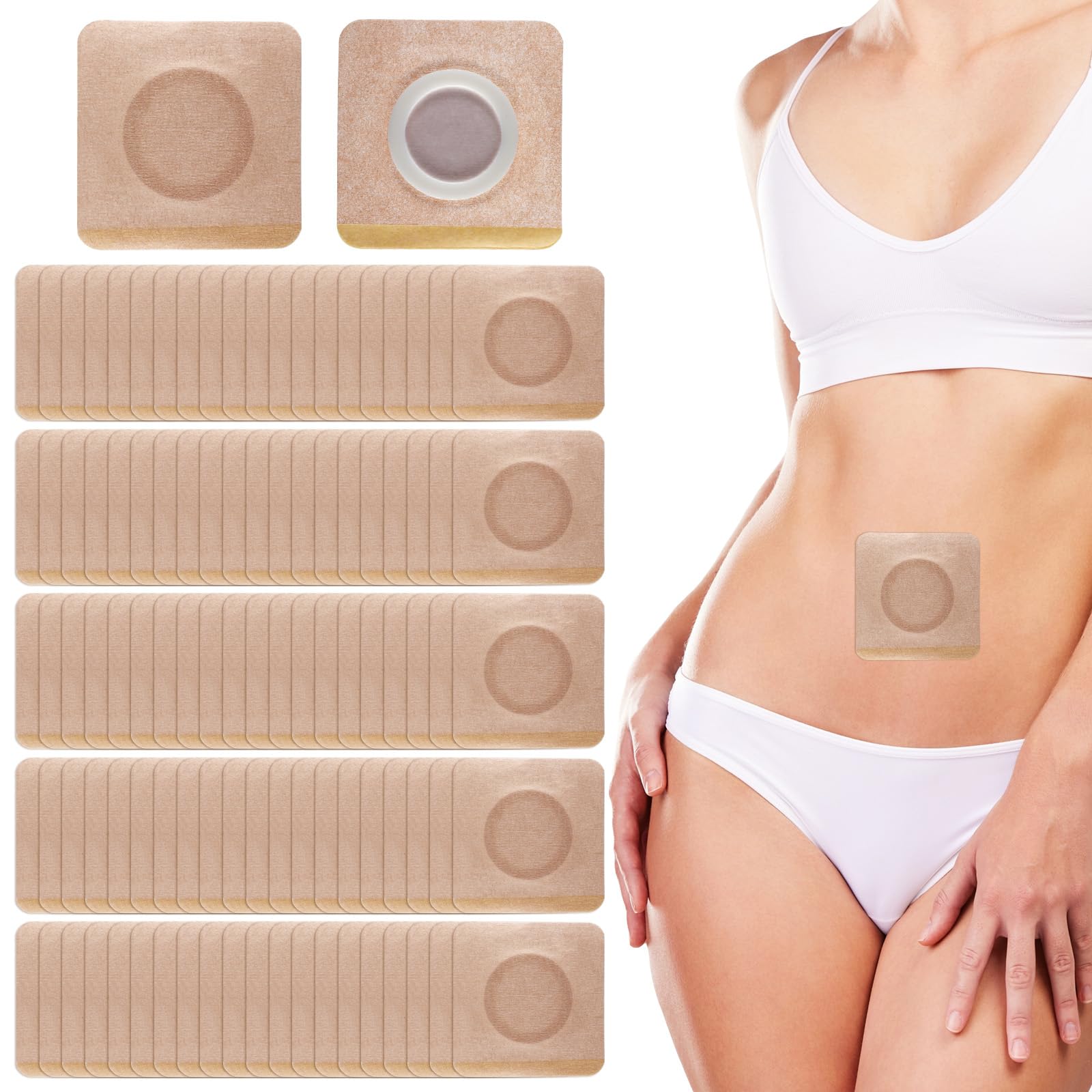 YUXIANLB 100PCS Disposable Castor Oil Pack Wrap for Belly Button Anti-Leakage Belly Patch Organic Cotton Castor Oil Patches Anti