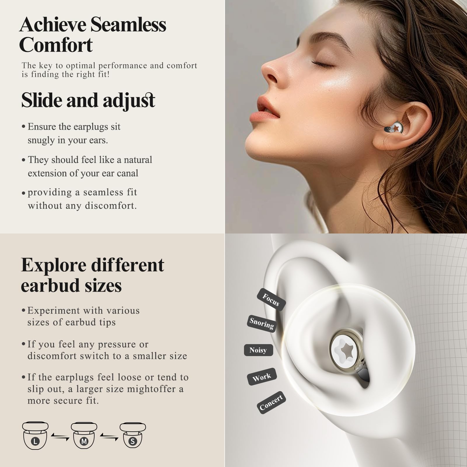 Bradwigson Noise Sensitivity Soft Silicone Ear Plugs Transparent Hearing Protection,Washable and Noise Reduction,3 Pairs S/M/L E