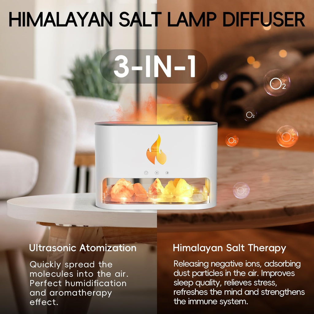 YALEDI Essential Oil Diffuser, Fireplace Fire Flame Aromatherapy Diffuser, 250ml Himalayan Salt Lamp Scent Diffuser, Cool Mist H