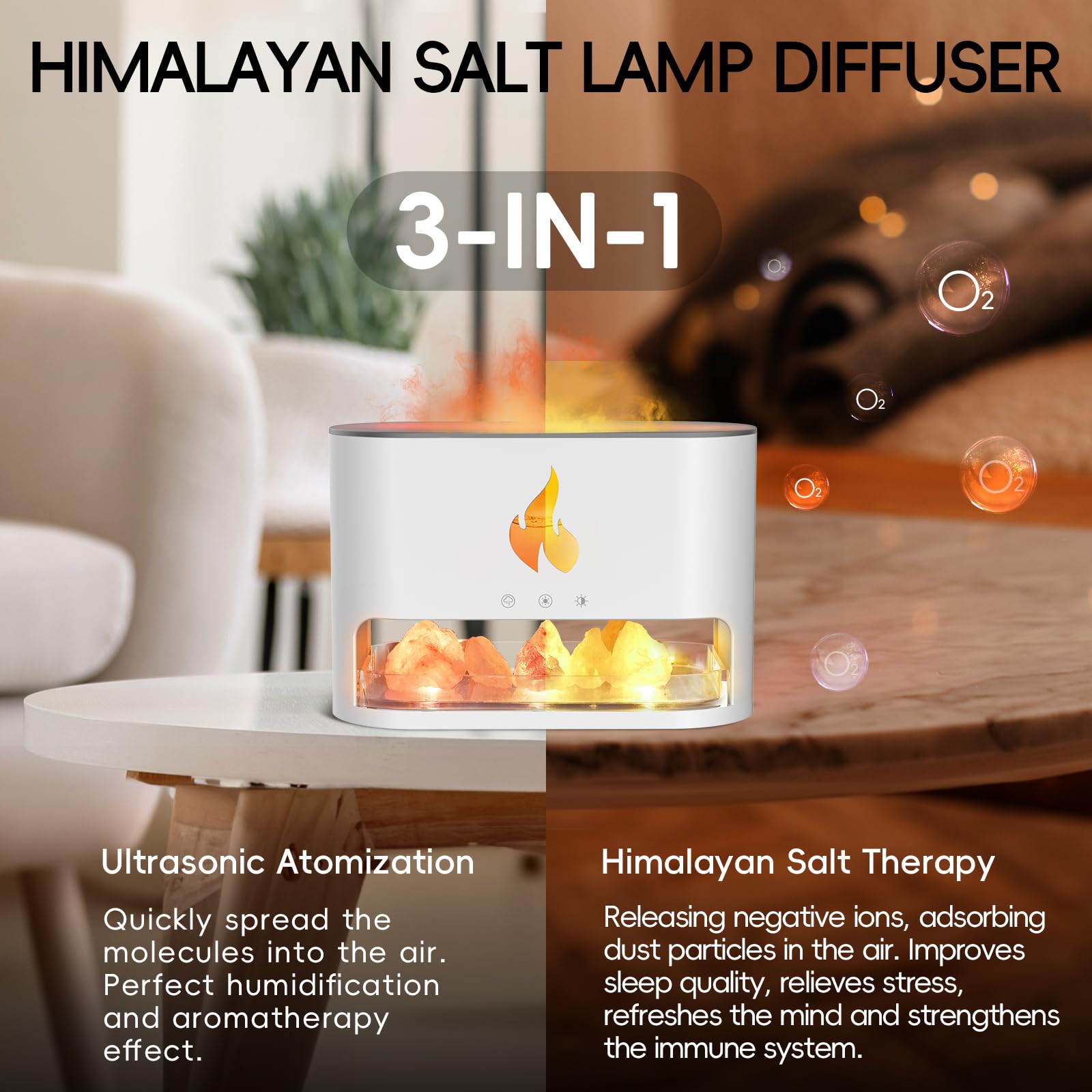 YALEDI Essential Oil Diffuser, Fireplace Fire Flame Aromatherapy Diffuser, 250ml Himalayan Salt Lamp Scent Diffuser, Cool Mist H