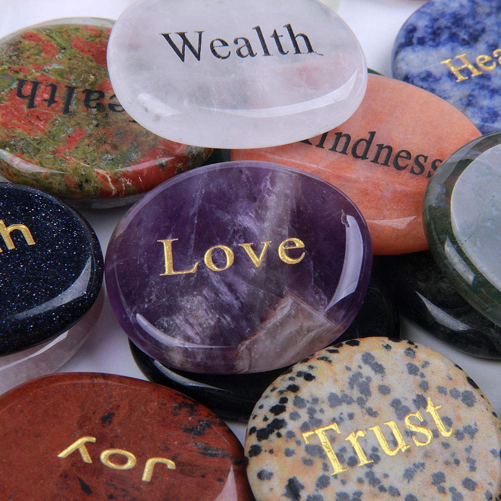 TGS Gems Natural Engraved Inspirational Word Worry Stones(25 Different Words)