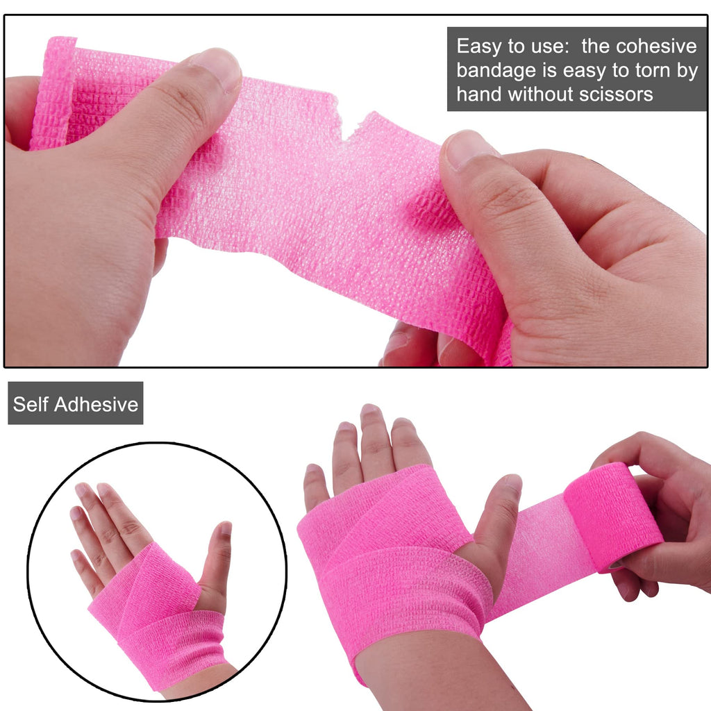 BQTQ 50 Rolls Self Adhesive Bandage Wrap 2 Inch Pink Athletic Warp Tape Self Adherent Wrap Self Sticking Bandage Wrap Roll for W