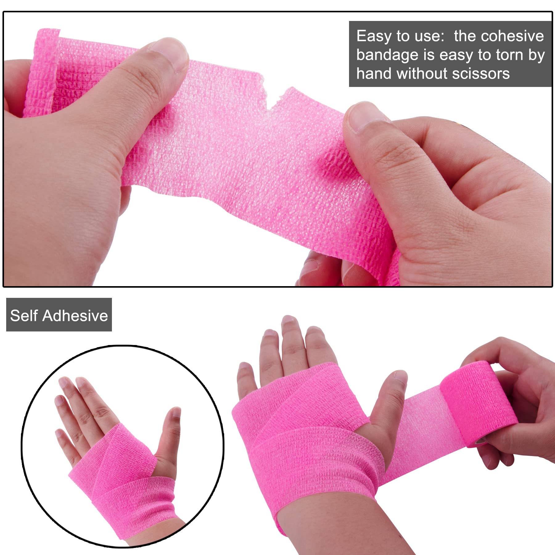 BQTQ 50 Rolls Self Adhesive Bandage Wrap 2 Inch Pink Athletic Warp Tape Self Adherent Wrap Self Sticking Bandage Wrap Roll for W
