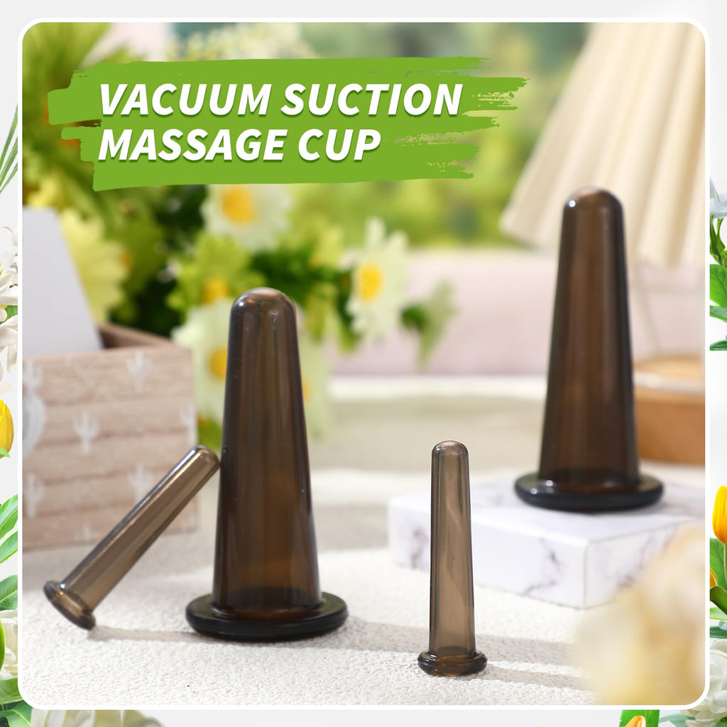 Threlaco 4 Pcs Face Cupping Set, Facial Cupping Set for Face and Eye Massage, Silicone Massage Vacuum Anti Aging Beauty Tool Fac