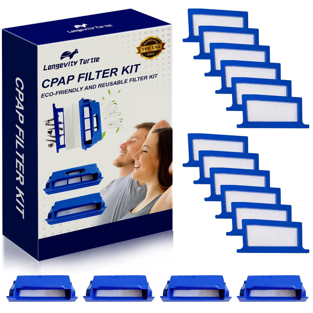 Longevity Turtle 16 Pcs CPAP Filters Compatible with DreamStation1, Replacement Filter Kit Includes 4 Pollen Filter and 12 Dispo